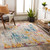 multicolour abstract rug in a room with matching decor