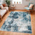 blue abstract rug in a room with matching decor