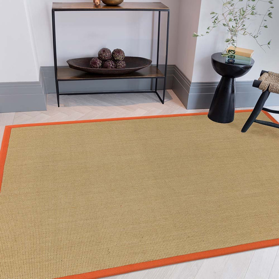 Sisal Rug Linen Orange Border