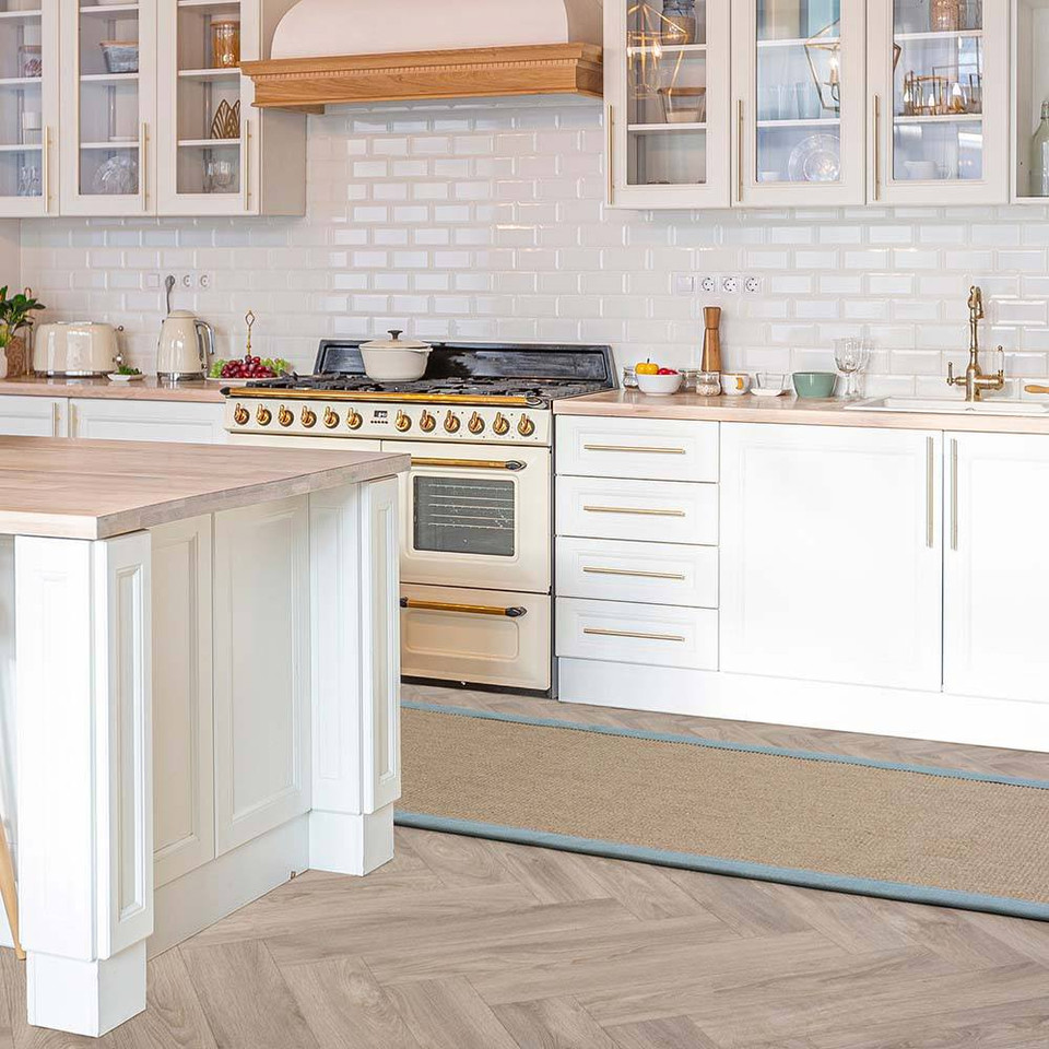 Sisal Rug Linen Aqua Border