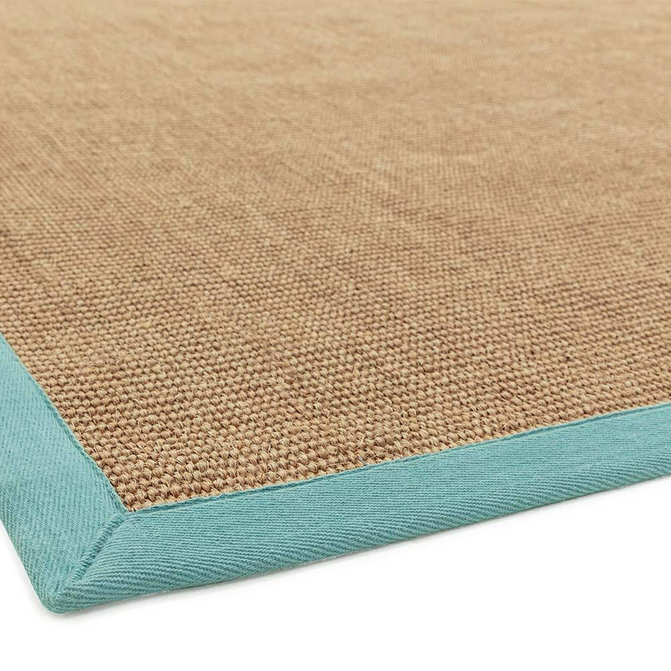 Sisal Rug Linen Aqua Border
