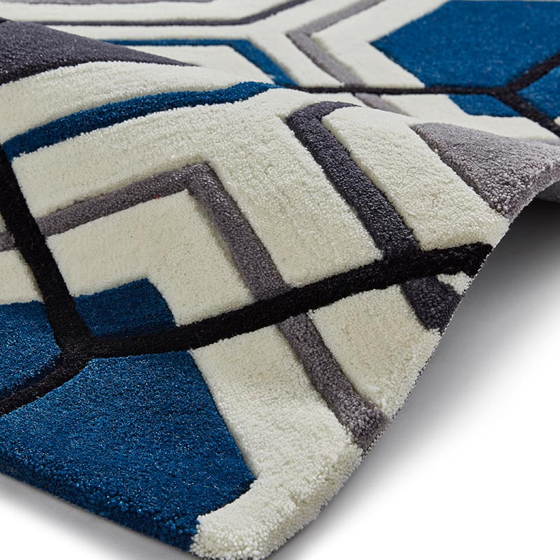 Hong Kong 7526 Grey Navy Geometric Rug