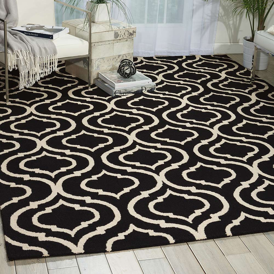 Linear Woolen Rug Black White LIN15