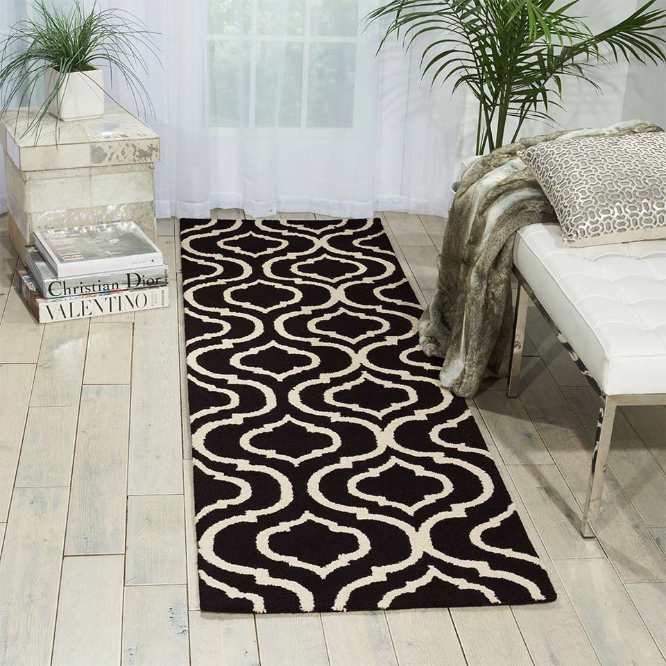 Linear Woolen Rug Black White LIN15