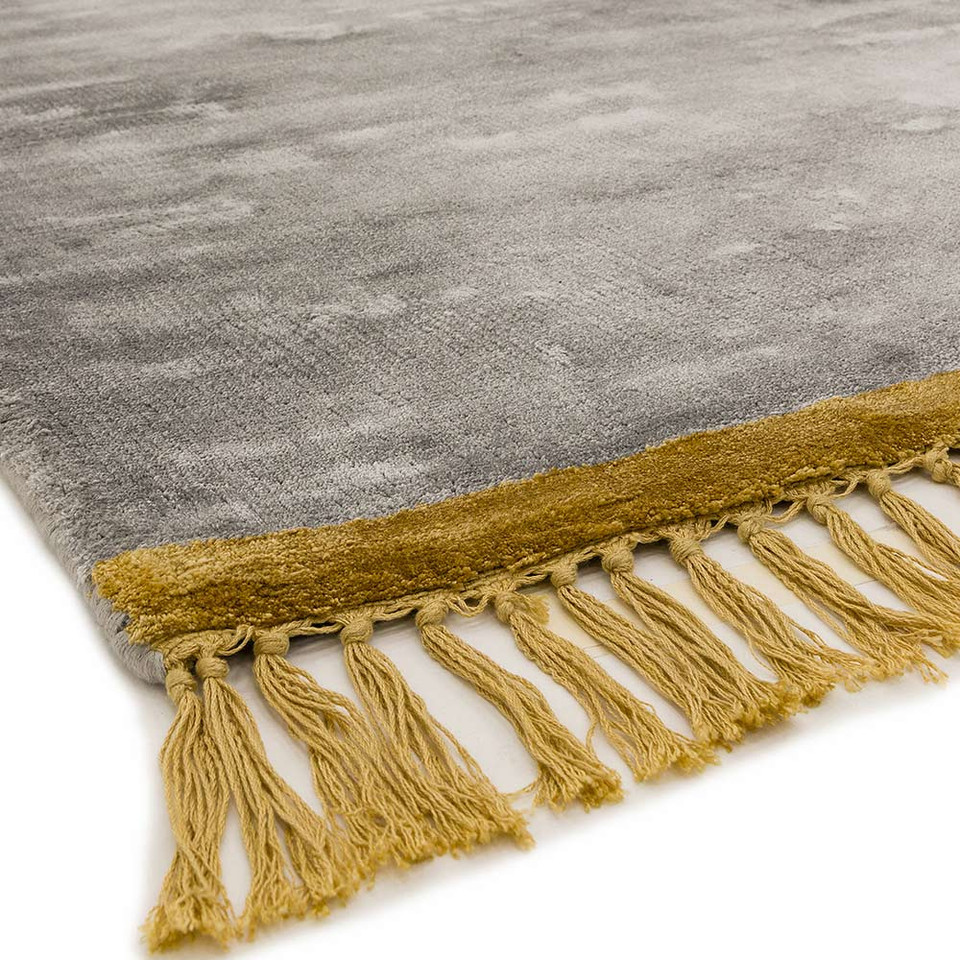Elgin Tassels Rug Silver Mustard Border