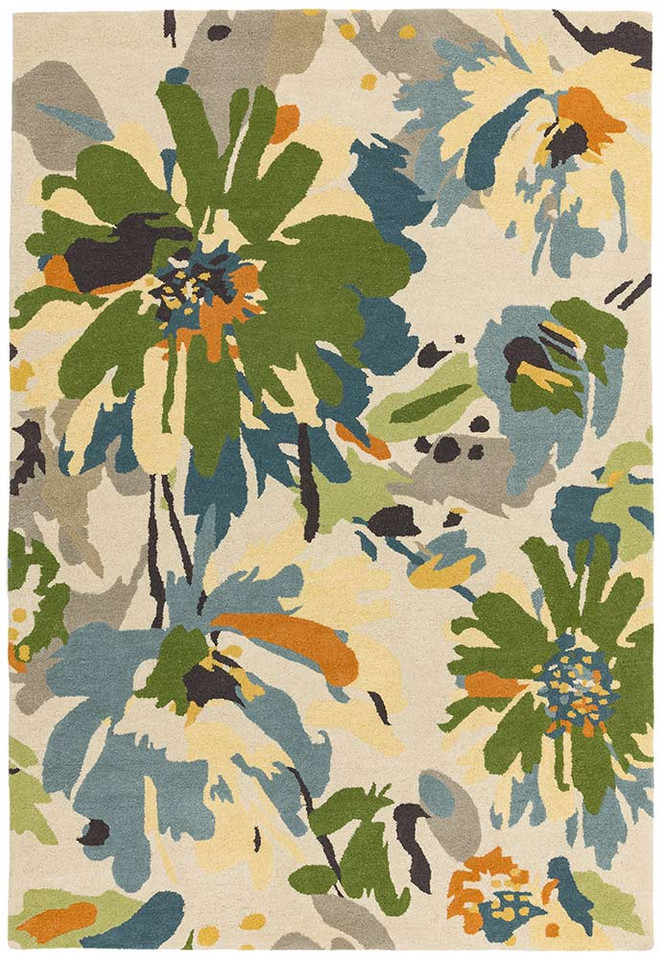 Reef Rug RF11 Floral Green Multi Wool
