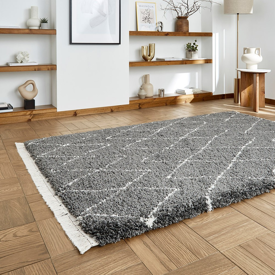 Boho 8280 Grey Berber Shaggy Moroccan Rug