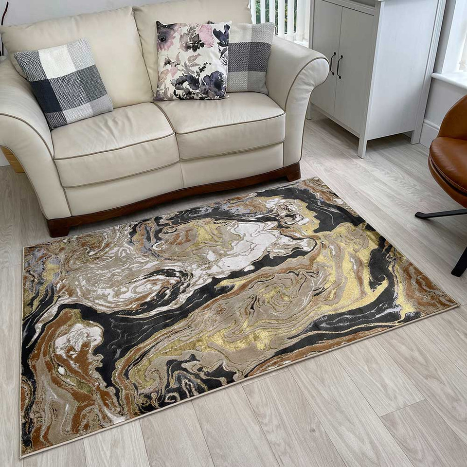 Aurora AU08 Marble Rug Luxury Gold
