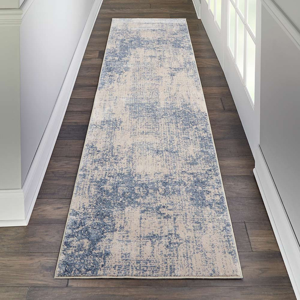 Abstract Silky Textures SLY01 Ivory Blue Rug