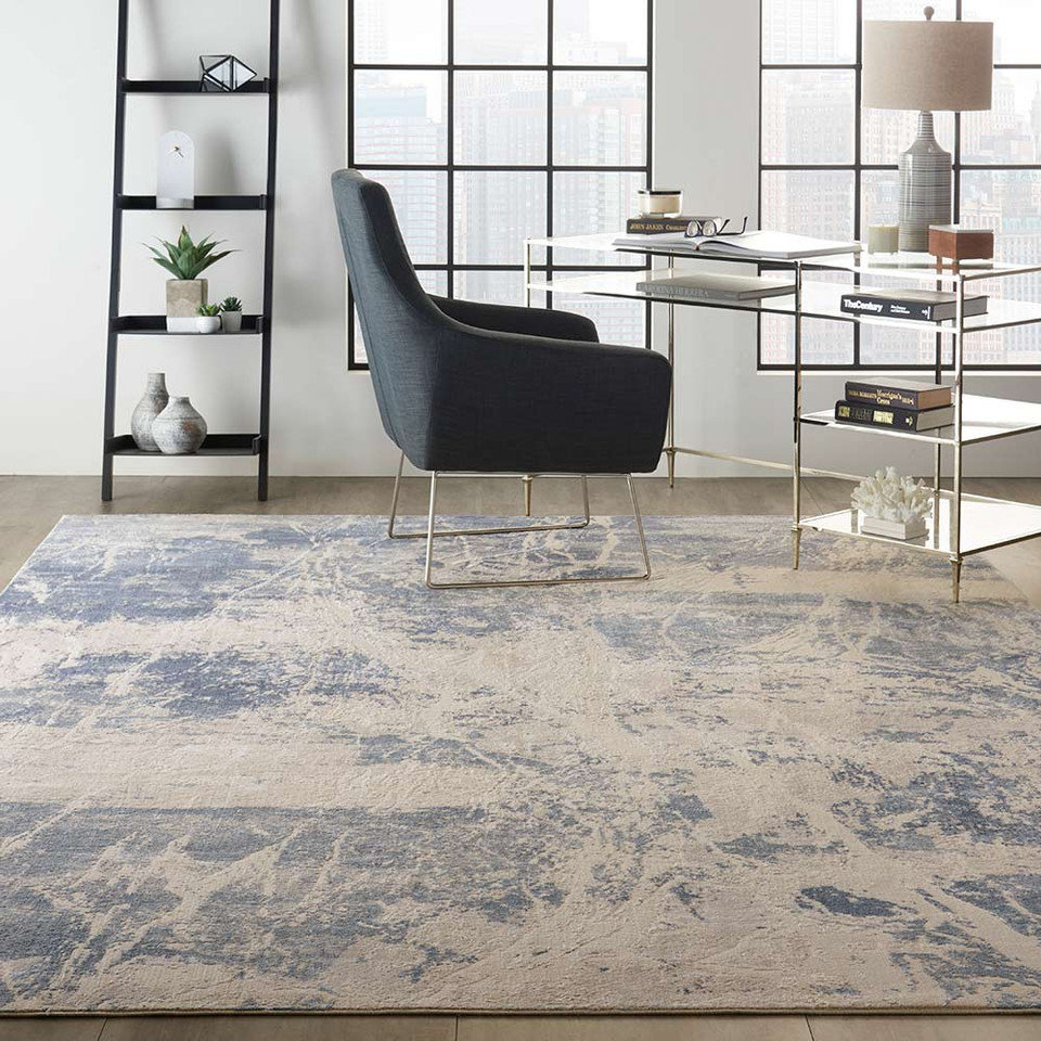 Abstract Silky Textures SLY02 Blue Cream Rug