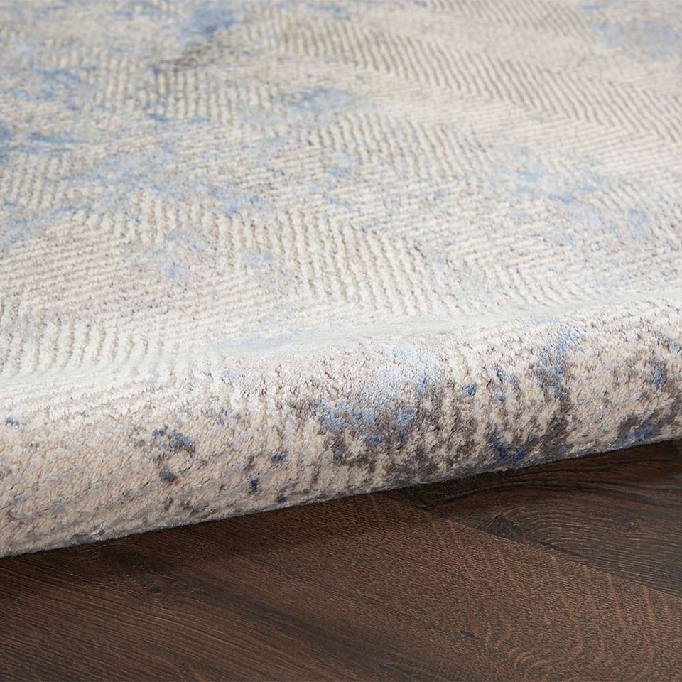 Abstract Silky Textures SLY04 Blue Ivory Grey Rug