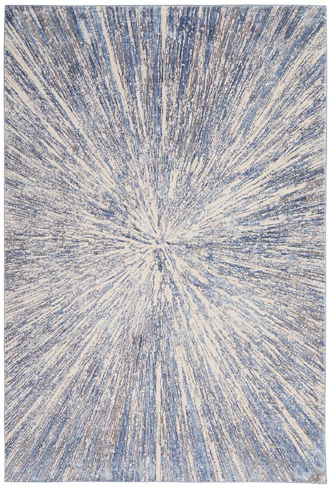 Abstract Silky Textures SLY05 Blue Ivory Grey Rug