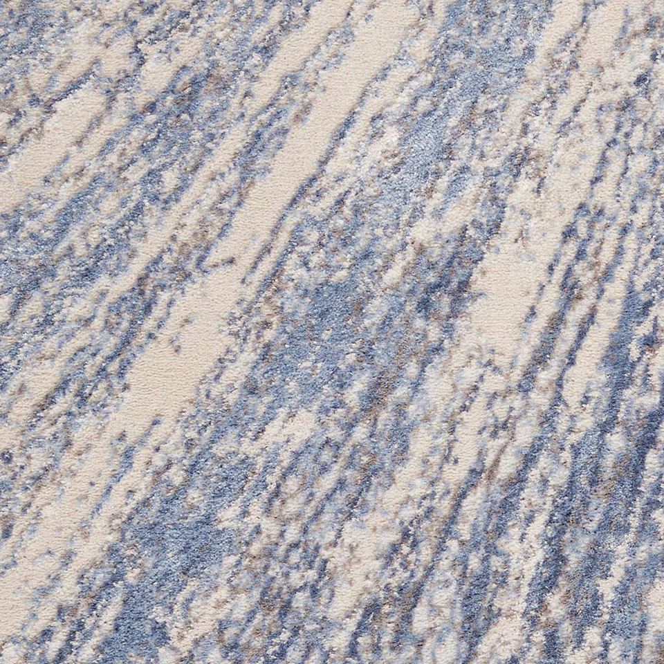 Abstract Silky Textures SLY05 Blue Ivory Grey Rug