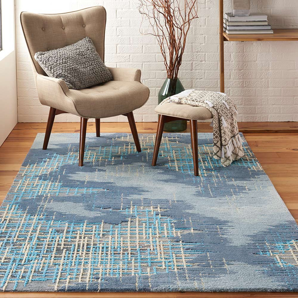 Abstract Symmetry SMM08 Blue Beige Rug