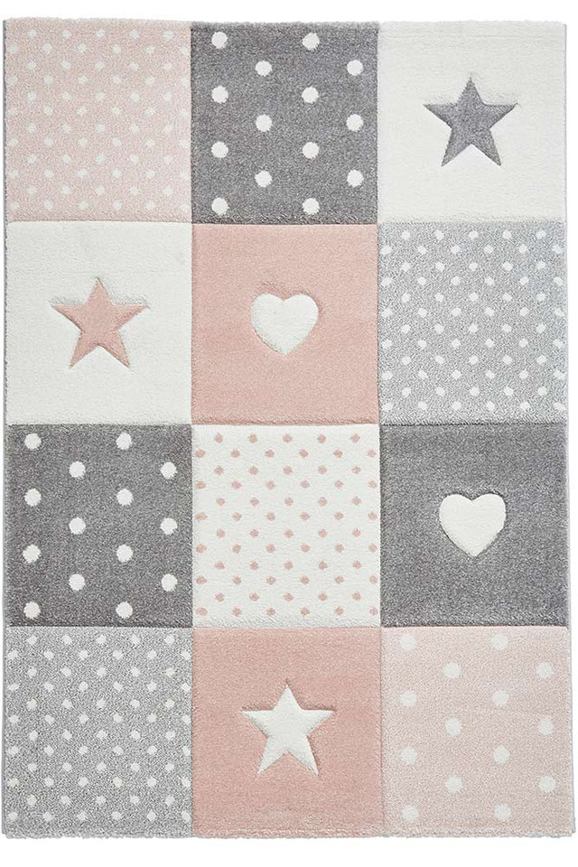Brooklyn 20339 Childrens Stars and Hearts Pink and Grey Rug