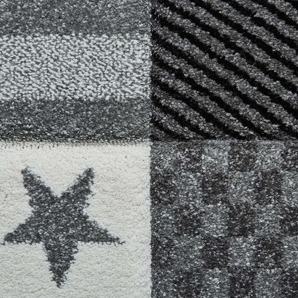Brooklyn 777 Childrens Stars and Stripes Black and Grey Rug