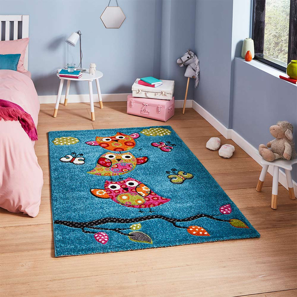 Brooklyn 793 Childrens Rug With Owls and Butterflies