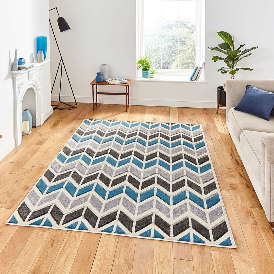 Matrix MT24 Geometric Grey Blue Rug