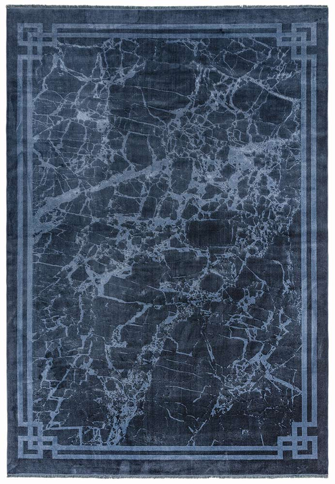 Zehraya ZE02 Ink Blue Border Classic Plain Rug