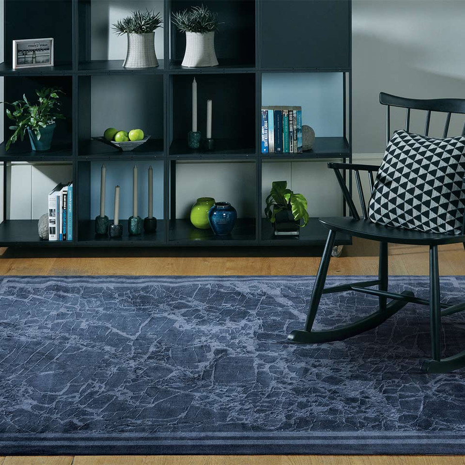 Zehraya ZE02 Ink Blue Border Classic Plain Rug
