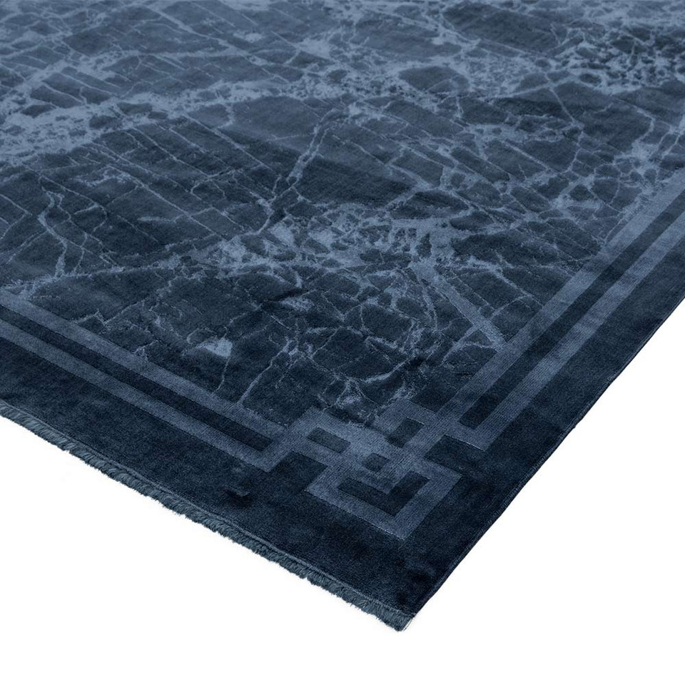 Zehraya ZE02 Ink Blue Border Classic Plain Rug