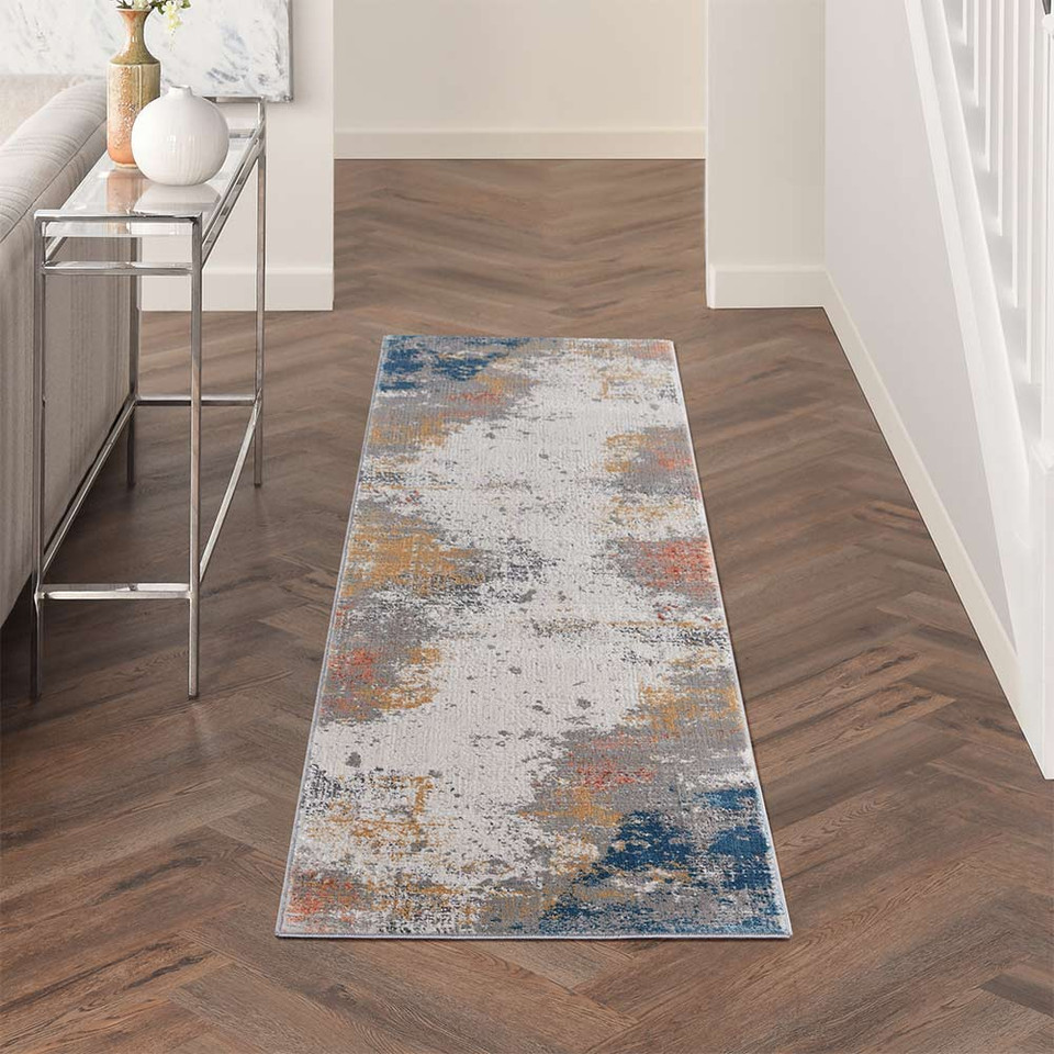 Rustic Textures RUS13 Grey Blue Abstract Rug
