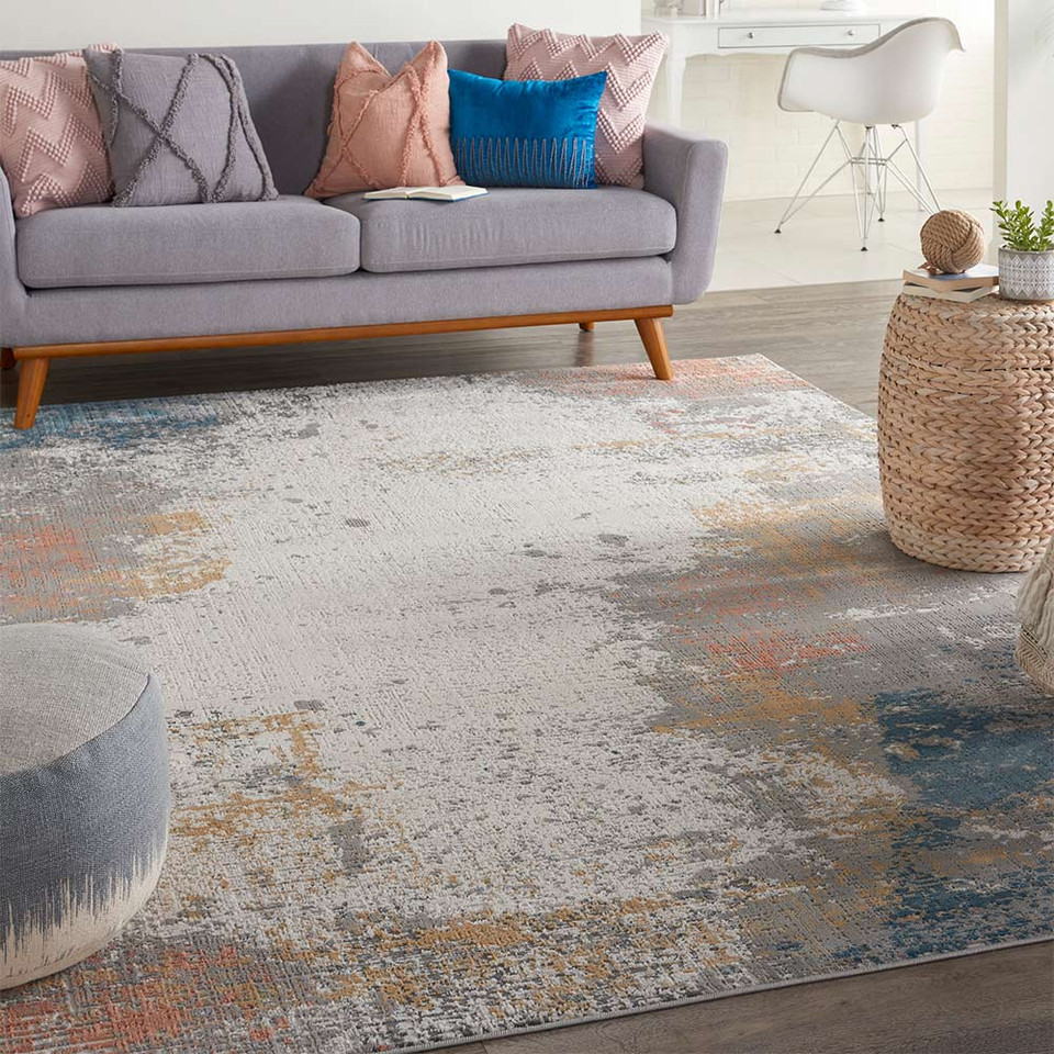 Rustic Textures RUS13 Grey Blue Abstract Rug