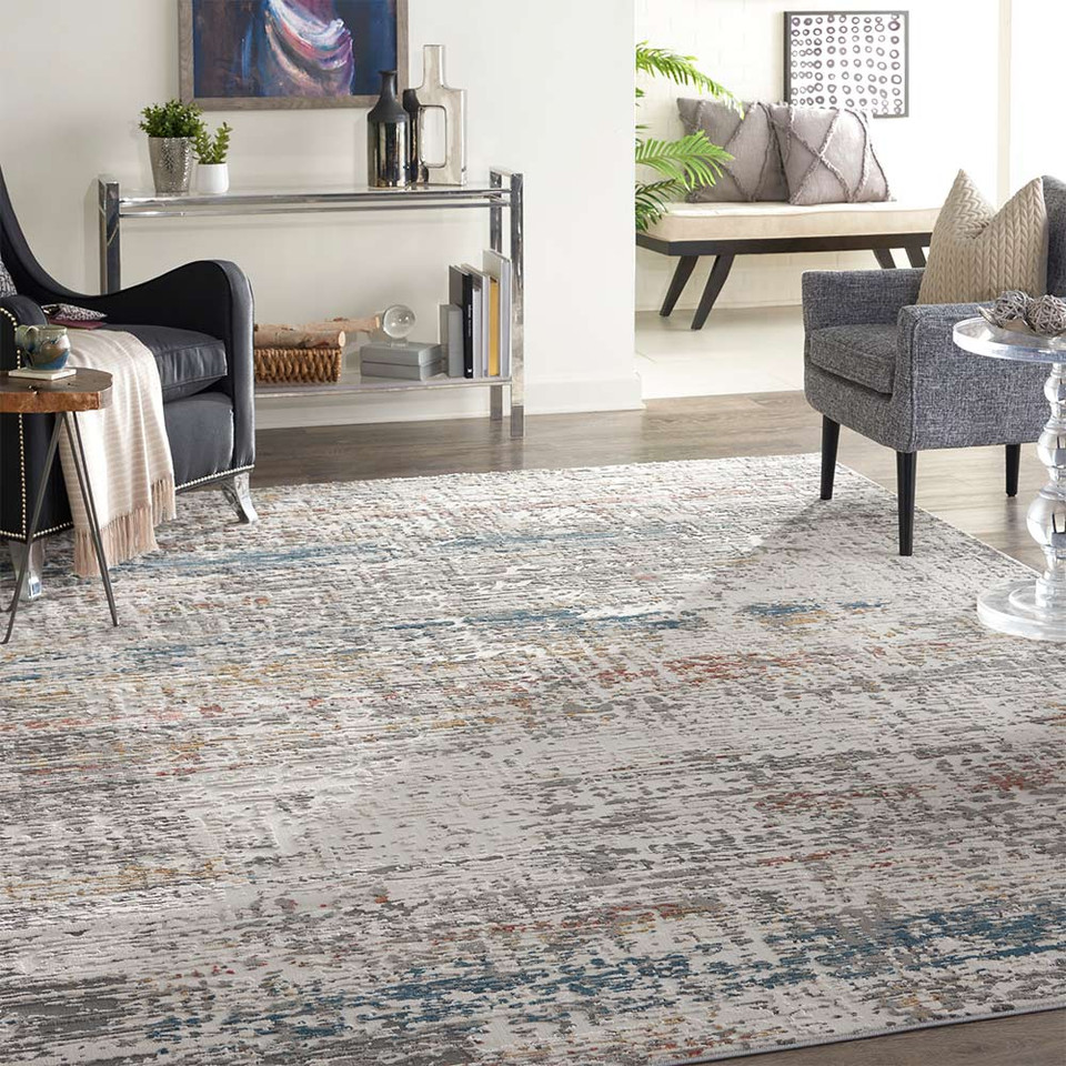 Rustic Textures RUS14 Light Grey Multi Abstract Rug