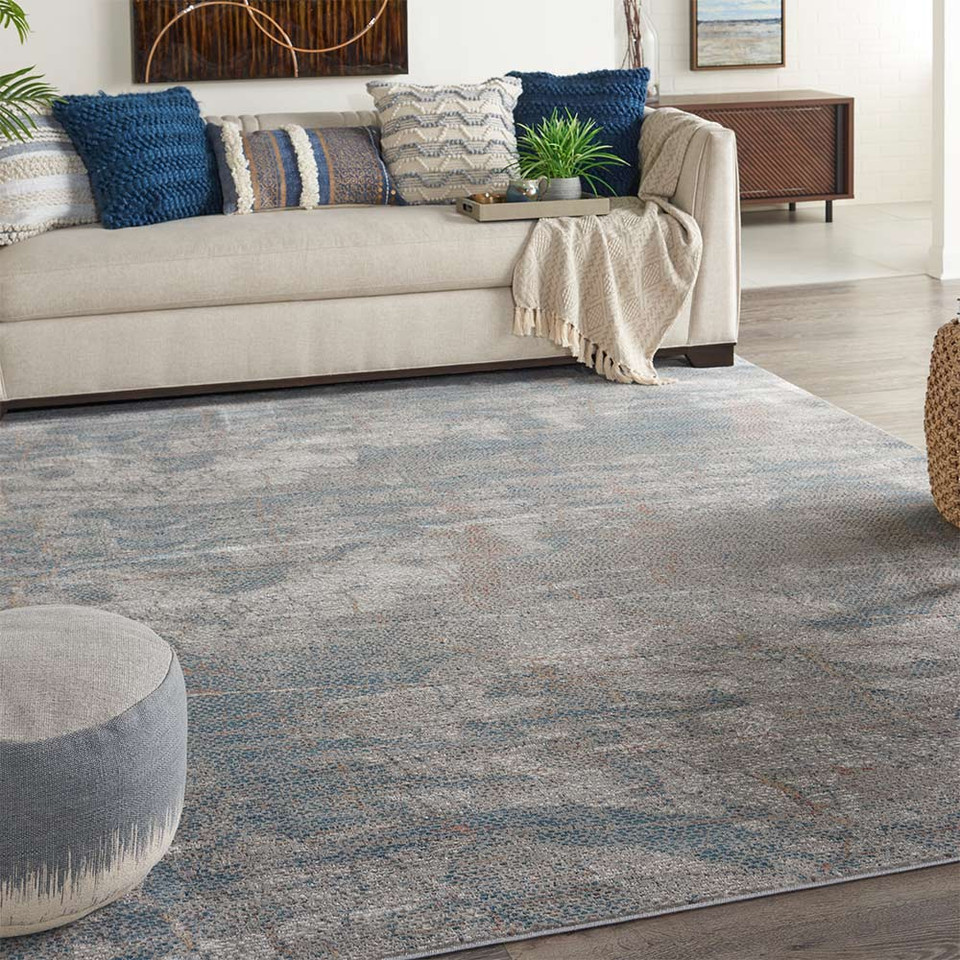 Rustic Textures RUS15 Light Grey Blue Abstract Rug
