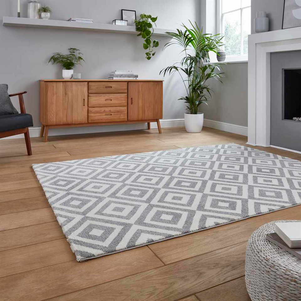 Geometric Rug Brooklyn BRK89 Grey White