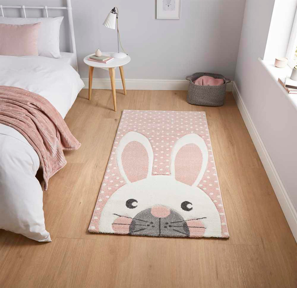 Large Pink Rabbit Rug for Kids