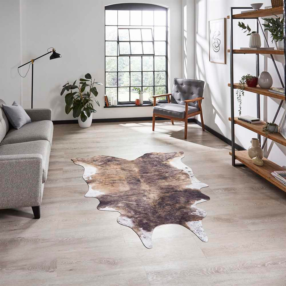 Faux Cow Print Brown White