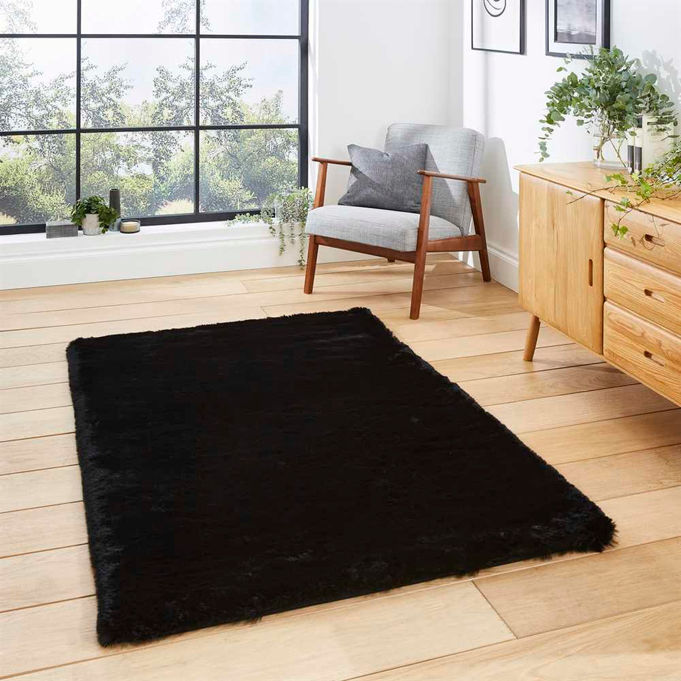 Thick Fluffy Rug Super Teddy Black
