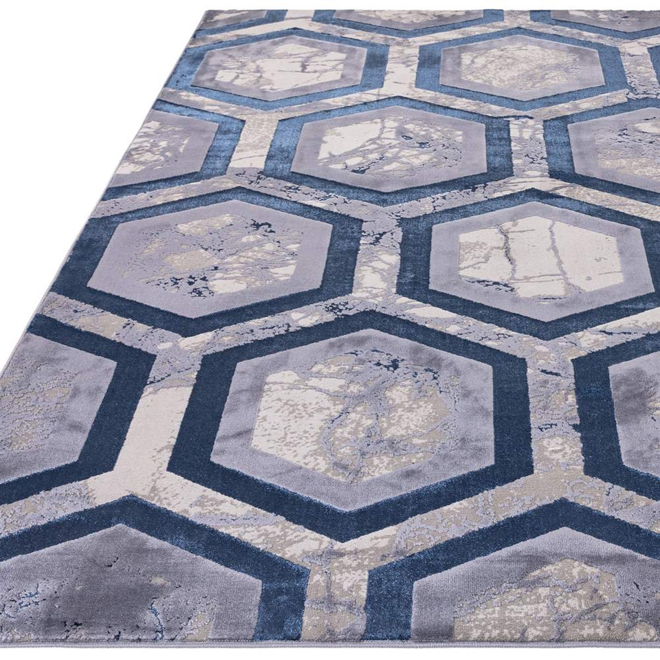 Aurora AU19 Hexagon Rug Marble Blue