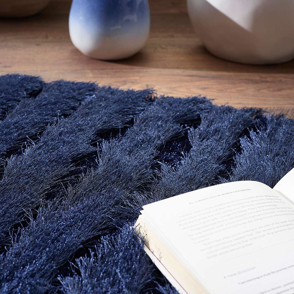 Origins Carved Glamour Navy Ridged Shaggy Rug