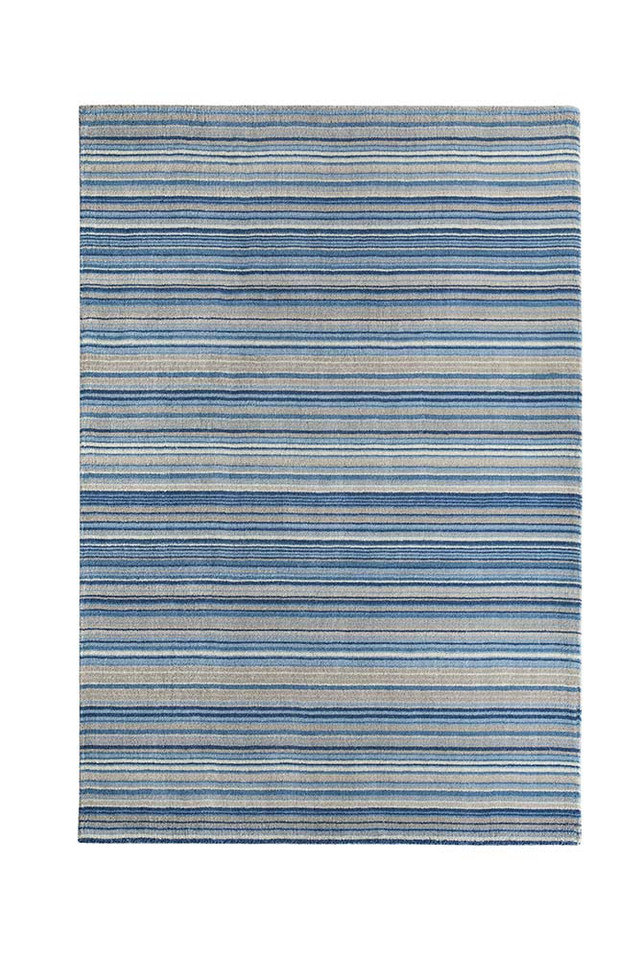 Origins Fine Stripes Blue Beige Striped Wool Rug
