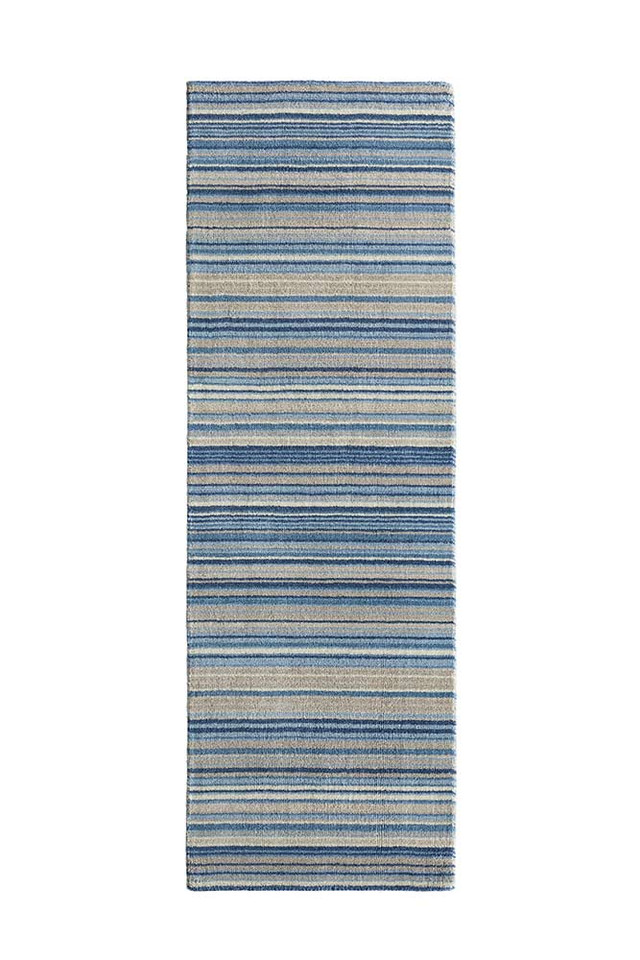 Origins Fine Stripes Blue Beige Striped Wool Rug