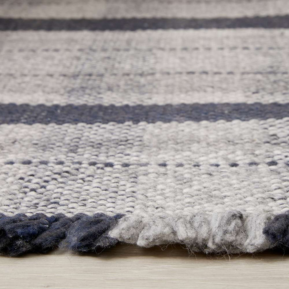 Origins Highland Check Navy Tartan Fringe Recycled Rug