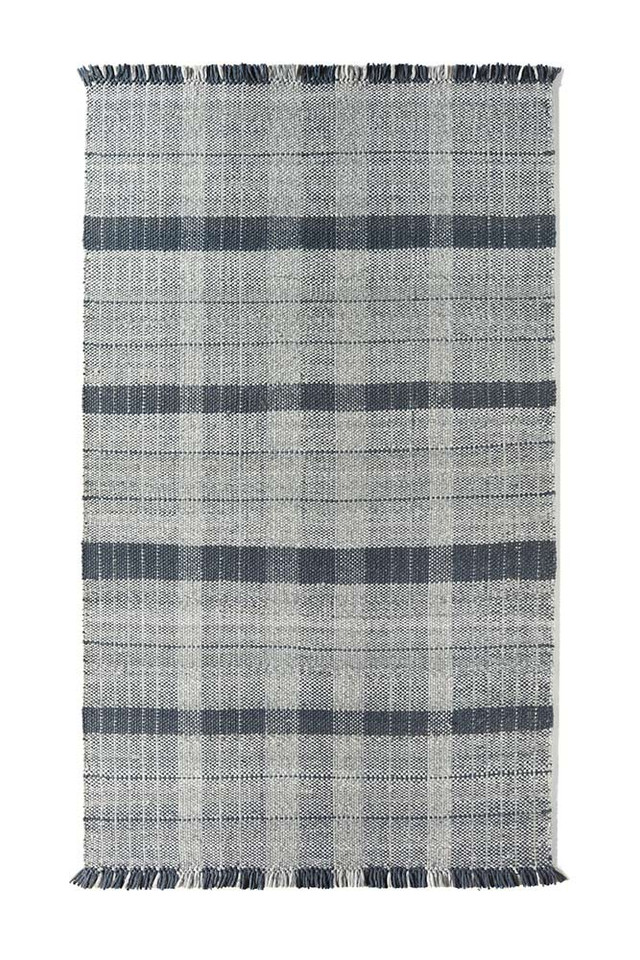 Origins Highland Check Navy Tartan Fringe Recycled Rug
