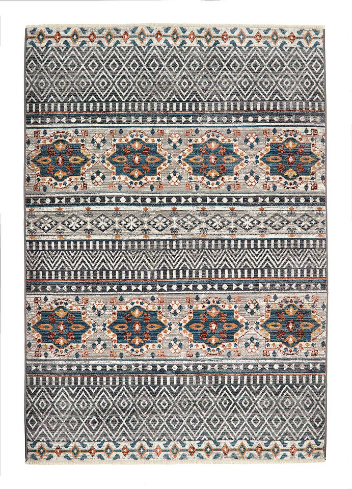 Origins Mandala Stripe Grey Traditional Fringe Rug