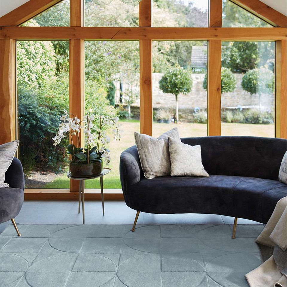 Origins Penny Steel Blue Plain Carved Rug