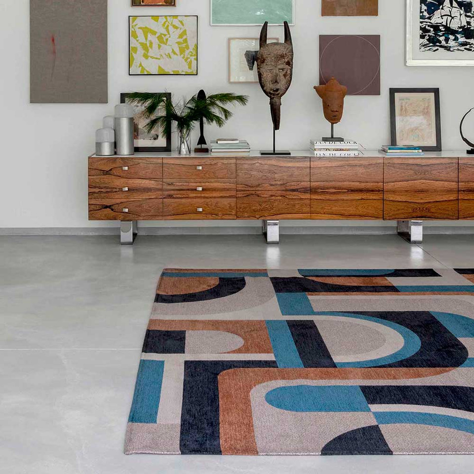 Module Nuance Camel Blue 9196 Indoor Outdoor Washable Eco Rug