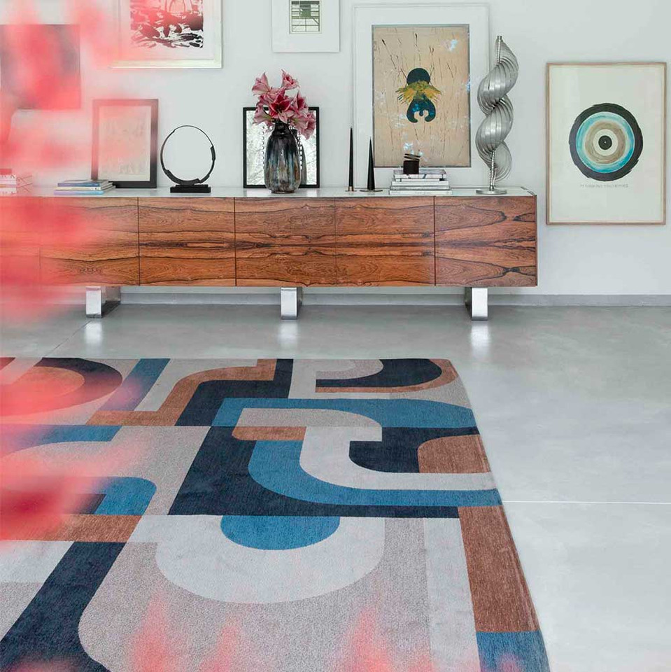 Module Nuance Camel Blue 9196 Indoor Outdoor Washable Eco Rug