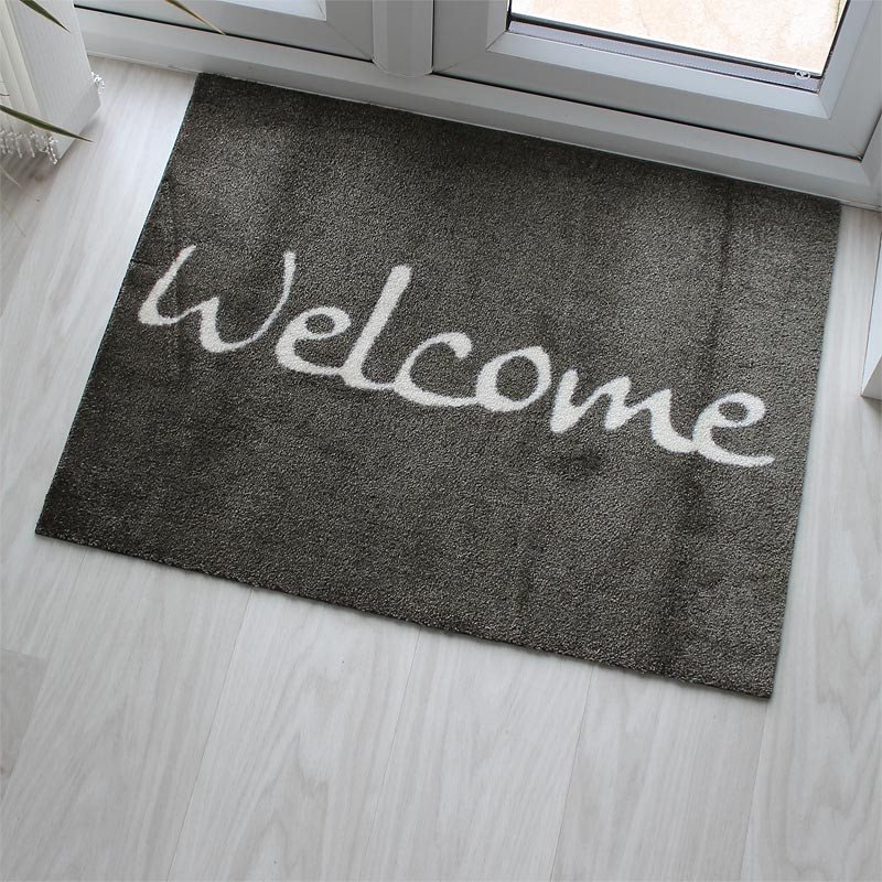 Welcome Washable Doormat Grey