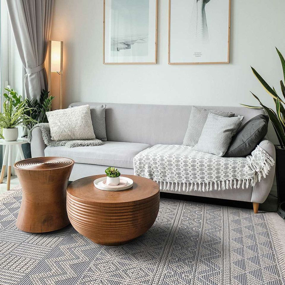 Anya Anya01 Ivory Slate Flatweave Geo Rug