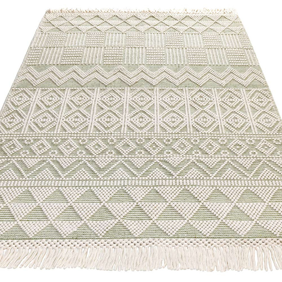 Anya Anya01 Ivory Mint Flatweave Geo Rug