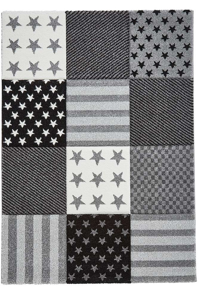 Brooklyn 777 Childrens Stars and Stripes Black and Grey Rug 60x120cm
