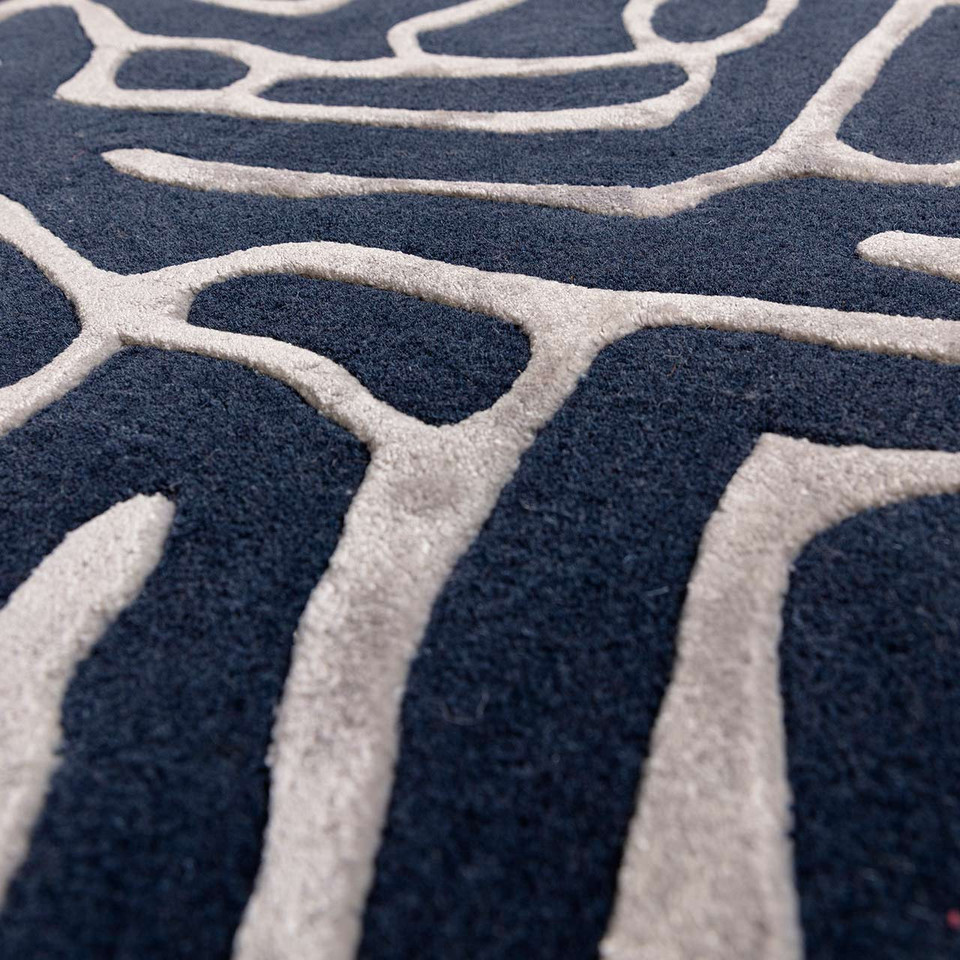 Katherine Carnaby Coral Navy Blue Wool Rug