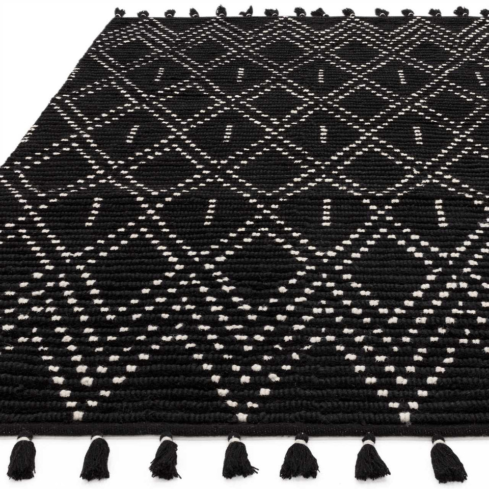 Nepal Black Cream Diamond Rug Indian Wool