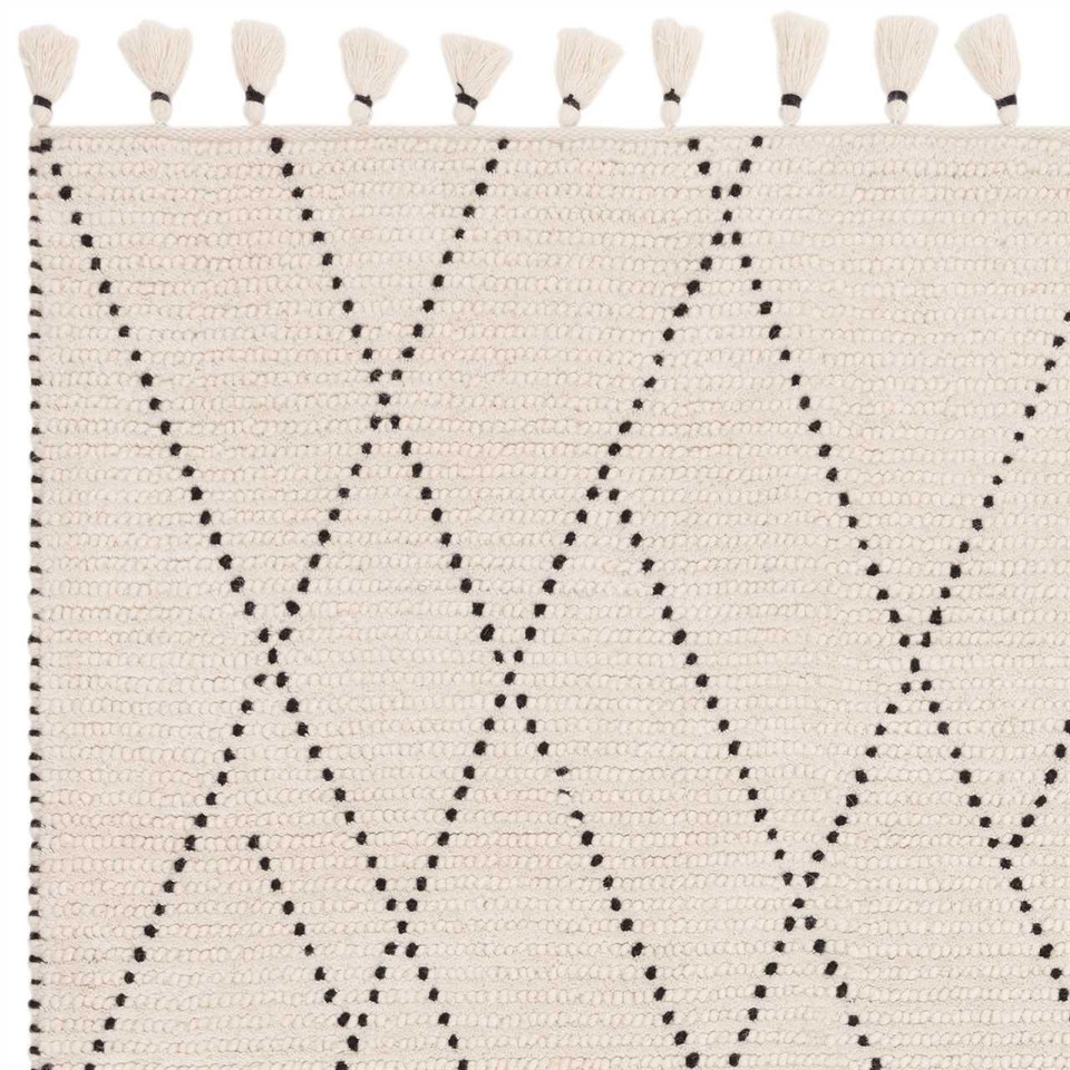 Nepal Cream Black Linear Rug Indian Wool